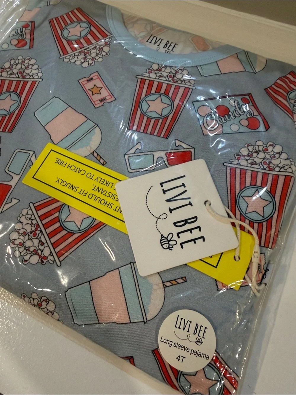 Livi Bee Bamboo Long Sleeve Pajama Set Popcorn 4T NWT